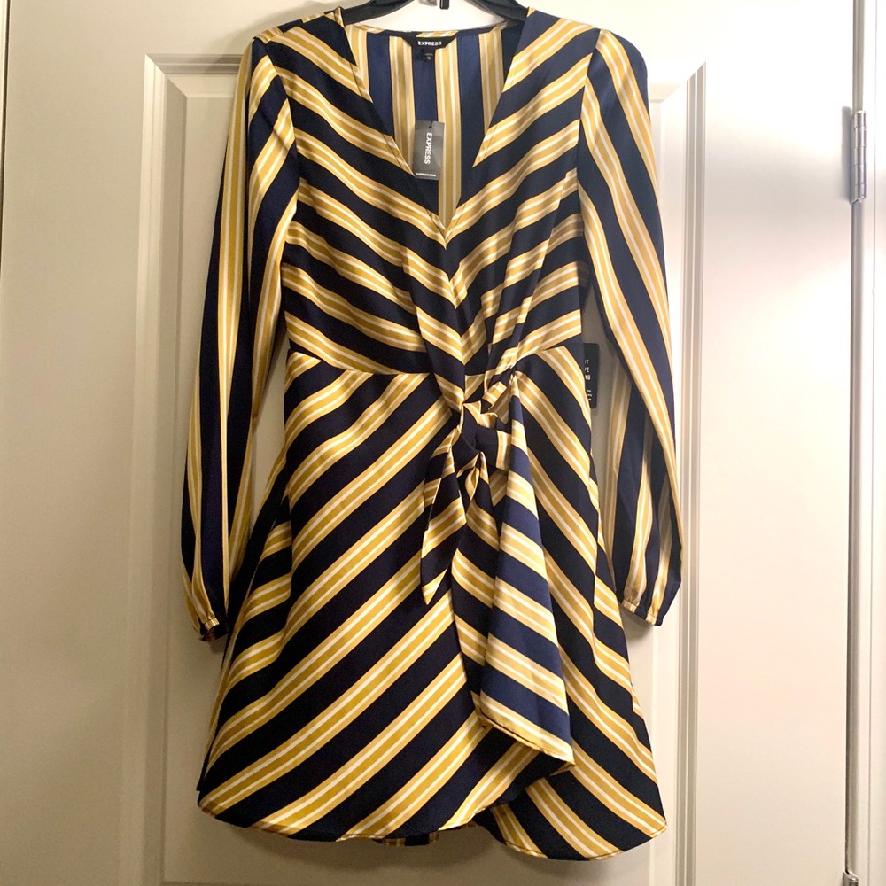 NWT EXPRESS Navy and Yellow Striped Dress